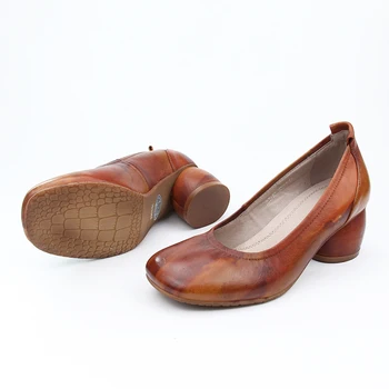 Nowa dostawa Lady pompy skóra naturalna buty Damskie na wysokim obcasie blok pięty kolorowe handmade retro buty dla kobiet