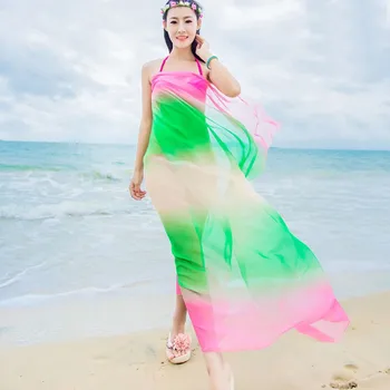 Damskie długie paski Tęczy druku szyfonowe szale саронги hidżab plaża strój kąpielowy przykryć bikini szalik gorąca