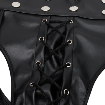 Seksowna bielizna New Hot Black Mens Latex-u PVC-Bondage Open Cortch Szorty Gothic Gay Men faux koronki egzotyczne spodnie