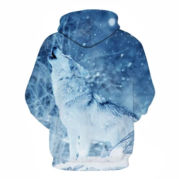 Z długim rękawem Harajuku Kapturem Snow Wolf Series Hooded modne swetry bluza 3D Animal Printing Thin Men /Women Sweatwear