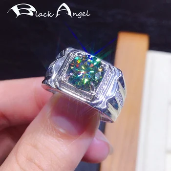 BLACK ANGEL 2021 New 925 Sterling Silver Lab Created Green Blue CZ Gemstone Resizable Ring For Men Fashion Jewelry Wedding Gift
