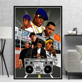 Na płótnie obraz olejny Eminem Notorious 2PAC JAY-Z N. W. A Rapper Star Collage plakat drukuje artystyczne ścienne obrazy pokój dzienny wystrój domu