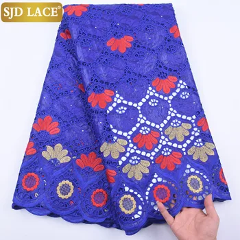 SJD LACE Popular Bazin Riche With Brode African Lace Fabric Handmade Embroiderey Holes bawełniane koronki do nigeryjskiej imprezy Sew A1968