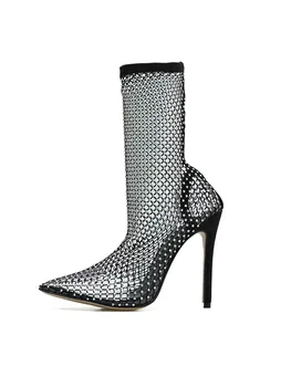 2020 nowy seksowny czarny Sztylet, dwuspadowe śmieszne Damskie buty puste siatki ażurowe skarpetki buty Lady buty na wysokim obcasie ogromny Размер35-42