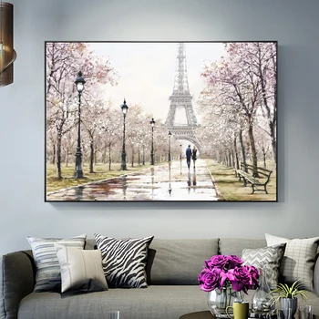 Romantyczny Paryż Wieża Ściany Sztuki Na Płótnie Obrazy Na Ścianie Kochanek W Paryżu Uliczny Krajobraz Sztuka Wydruki Do Salonu Куадрос