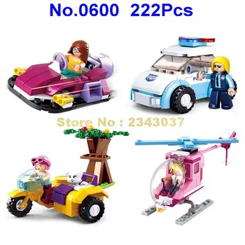 Sluban 222pcs 4in1 pink dream girl car moto helicopter building block Toy