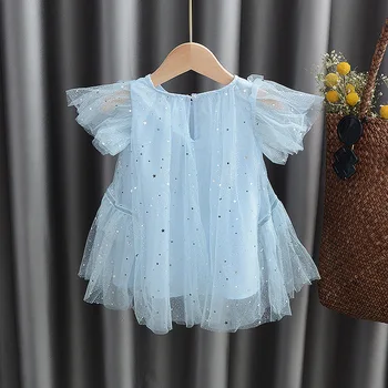 2020 Baby Girls Sweet mesh Dress pięcioramienna gwiazda błyszczy dziewczyny Księżniczka welon suknia dzieci baby girl tkaniny