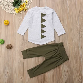 2szt dziecko dzieci chłopiec dinozaur odzież 3D z długim rękawem, bawełniana t-shirt topy+długie spodnie Spodnie stroje odzież Dziecięca komplet
