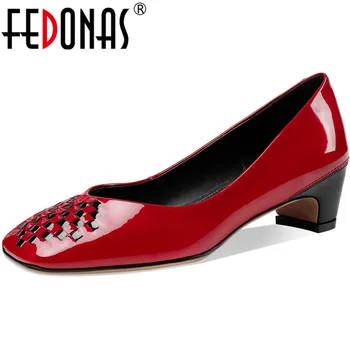 FEDONAS czerwone damskie mokasyny ze skóry naturalnej na niskim obcasie pompy dla kobiet wiosna lato nowe płytkie buty ślubne damskie szpilki