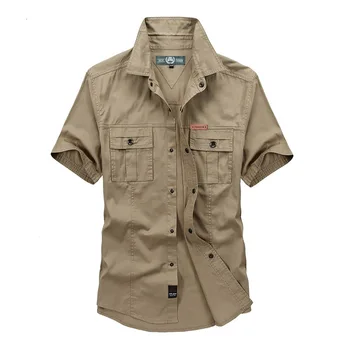 Koszula 2020 lato wysokiej jakości moda męska casual shirt z krótkim rękawem bawełniane topy męski wojskowy styl koszula Camisa Masculina