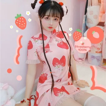 Princess tea party sweet lolita dress vintage lolita strawberry girl cheongsam cute printing victorian kawaii dress girl cos