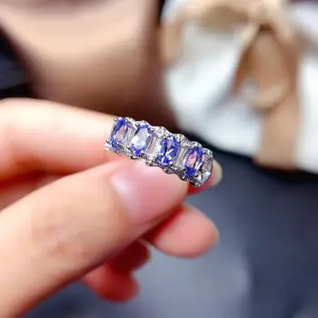 Naturalny tanzanite pierścień S925 srebro Panie białe złoto biżuteria naturalny kamień biżuteria, proste szereg pierścień Lady biżuteria