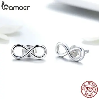 BAMOER 925 srebro Infinity Love Infinite kolczyki pręta dla kobiet modne kolczyki biżuteria SCE562