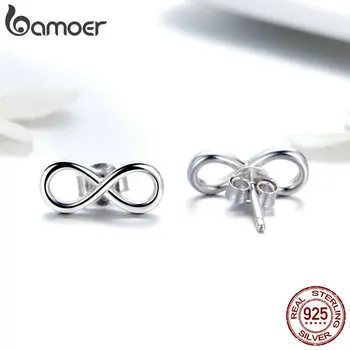BAMOER 925 srebro Infinity Love Infinite kolczyki pręta dla kobiet modne kolczyki biżuteria SCE562