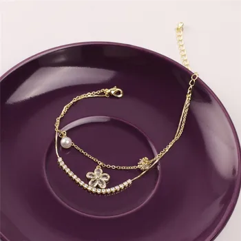 Korea nowy cyrkonia kwiat wisiorek bransoletki dla kobiet moda luksusowe złote łańcuchy mankiet bransoletka kobieta szczęśliwy prezent biżuteria