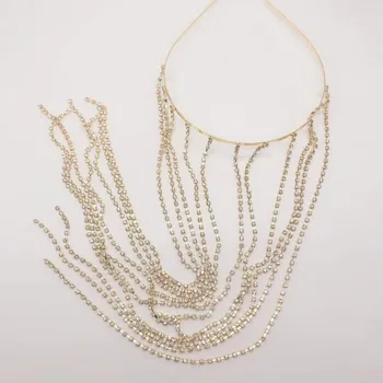 Modny długi pędzelek opaska rhinestone biżuteria nadaje się dla kobiet narzeczonych Kryształ nakrycie głowy o łącznej długości 42 cm