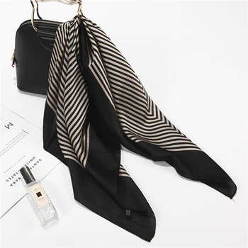Nowy letni luksusowe marki paski Jedwab kwadratowy szalik kobiety Szali okłady moda drukowania biuro małe włosy szyi chusty foulard