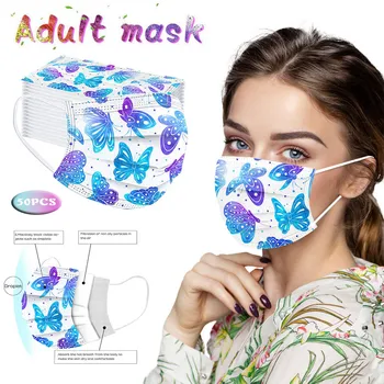 50szt dorosłych maska do twarzy motyl drukowanych oddychająca moda Maska jednorazowego użytku do prania maski do twarzy mondkapjes
