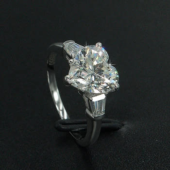 Pierścionek zaręczynowy Laboratorium Diament dla kobiet biżuteria DF kolor 1CT serce genialny szlif boczny bagietka муассанит pierścień stałe białe złoto 18 karat