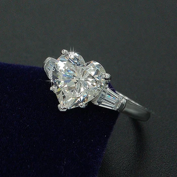 Pierścionek zaręczynowy Laboratorium Diament dla kobiet biżuteria DF kolor 1CT serce genialny szlif boczny bagietka муассанит pierścień stałe białe złoto 18 karat