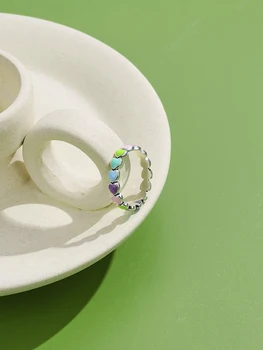INALIS romantyczny autentyczne 925 srebro próby Łączonymi Tęcza serce palec pierścienie dla kobiet obrączka wykwintne biżuteria najlepsze