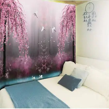 Różowy kwiat i ptak druku ogromny gobelin ścienny tanie hippie ściany wisi sztuka dywan artystycznej dekoracyjny salon duży koc