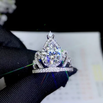 CoLife biżuteria Vintage Korona муассанит pierścionek na zaręczyny 1&2ct VVS klasa муассанит srebrny pierścień 925 srebro муассанит biżuteria