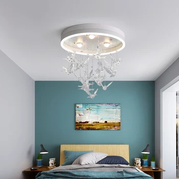 Nowoczesne lampy led lampy sufitowe Nordic Iron oprawy nowość akrylowe Ptasie oświetlenie do dziecięcej sypialni, jadalni, lampy sufitowe