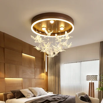 Nowoczesne lampy led lampy sufitowe Nordic Iron oprawy nowość akrylowe Ptasie oświetlenie do dziecięcej sypialni, jadalni, lampy sufitowe