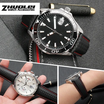 Konsystencja włókna węglowego skóra naturalna Dolny pasek do zegarka marki wristband paski męskie 19mm 20mm 22mm ze składanym klamrą