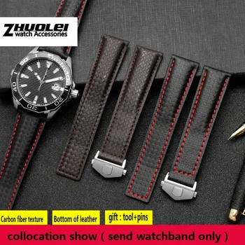 Konsystencja włókna węglowego skóra naturalna Dolny pasek do zegarka marki wristband paski męskie 19mm 20mm 22mm ze składanym klamrą