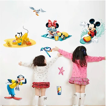 Disney Myszka Minnie Miki Goofy Pluton naklejki ścienne do pokoju dziecięcego wystrój domu kreskówka naklejki ścienne PCV malowanie ścian diy plakaty