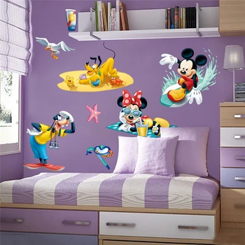 Disney Myszka Minnie Miki Goofy Pluton naklejki ścienne do pokoju dziecięcego wystrój domu kreskówka naklejki ścienne PCV malowanie ścian diy plakaty