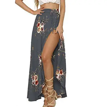 HIRIGIN kwiatowy print długa spódnica dla kobiet Casual boho beach summer maxi spódnica damska przycisk split meble kutas sexy spódnica 2020