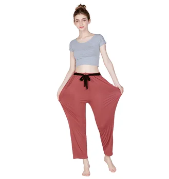 Duże spodnie od piżamy damskie 2020 jesień nowy projekt sznurek w pasie spodnie od piżamy Damskie różowe/szare luźne spodnie plus rozmiar 3XL-7XL