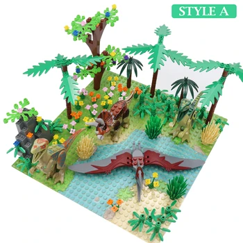 Nowy dinozaur Jurajski świat lasu drzewo figurki zwierząt bloki zgodny miasto DIY MOC cegły zabawki dla dzieci