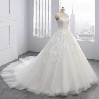 Miaoduo suknie ślubne 2021 nowa księżniczka suknia Vestidos De Novias cekiny koronki suknie ślubne koronki prosty trouwjurk