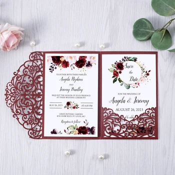 50szt różowe złoto kolor elegancki kwiat cięcie laserowe ślubne kartki blask promienny zaproszeniu kieszeń na ślub z kopertą