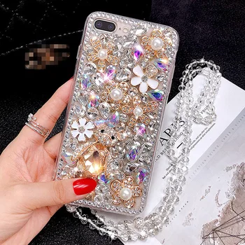 Urządzony w luksusowym Bling Jewelled Rhinestone etui do telefonu iPhone 12 mini 11Pro Max X XR Xs Max 6 6s 7 8 Plus Cartoon Crystal Diamond Cover