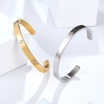 Moda klasyczny Kryształ mankiet bransoletka dla kobiet/mężczyzn złoty kolor bransoletki ze stali nierdzewnej i bransoletki para Miłość biżuteria to najlepszy prezent