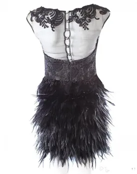 Czarne Koronki Sukienki Koktajlowe Spódnica Z Piór Krótkie Mini Sukienka Bez Rękawów Suknia Wieczorowa 2019 Custom Vestidos De Soiree