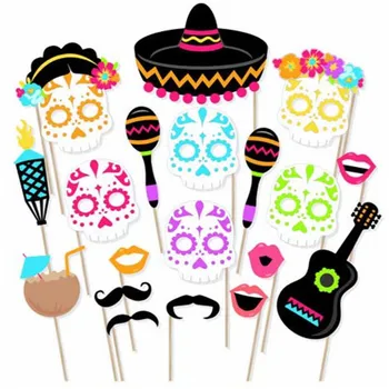 21 szt./kpl. meksykańska maska zdjęcia rekwizyty Dzień Halloween kolorowe czaszki głowy happy Halloween dekoracje na przyjęcia Baby Shower dla Party.JW