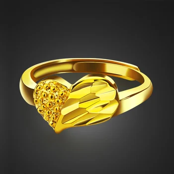 Moda Elegancka Serce Pierścień 925 Srebro Regulowany Rozmiar Palec Kobiety Pierścień Złoty Prezent Ślubny Biżuteria