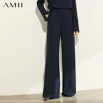 AMII minimalizm jesień moda kobiety zestaw jednolity Vneck bandaż luźna bluzka bluzki Wysoka talia, długie spodnie damski zestaw 12030227