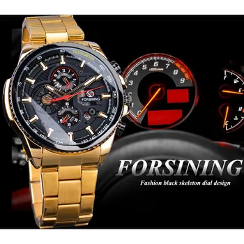 Forsining 2019 klasyczne czarne złoty zegarek męski steampunk sportowa seria Pełna kalendarz męskie automatyczne zegarki najlepsze marki luksusowych
