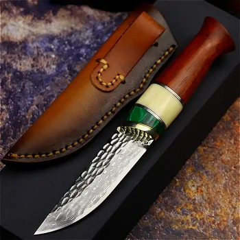 Wysokiej jakości japoński importowane Damascus kolekcjonerski prosty nóż czerwony сандаловый ostry nóż myśliwski taktyczny nóż do bliskiej obrony