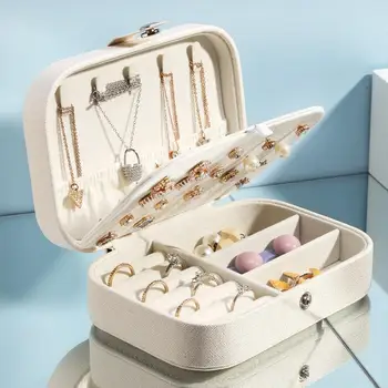 2020 Uniwersalny Organizer Biżuterii Wyświetlacz Podróży Biżuteria Case Skrzyni Przenośne Pudełko Przycisk Skóra Bagażu Zamek Jubilerzy