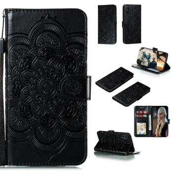 Skórzane etui portfel karty miękkie etui TPU dla Redmi Note 7 7A 8T 8A 9A 9C 9S 6A 10x K20 K30 pro Mandali kwiat tłoczenie pokrywa Caqa