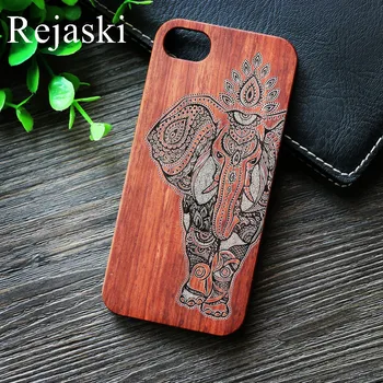 26 styl Wolf Totem słoń Ganesha zewnętrzny retro bambus drewno etui do telefonu futerał dla Iphone 6 6S 8 Plus 7 7Plus X tiger czaszka