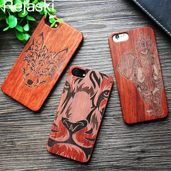 26 styl Wolf Totem słoń Ganesha zewnętrzny retro bambus drewno etui do telefonu futerał dla Iphone 6 6S 8 Plus 7 7Plus X tiger czaszka